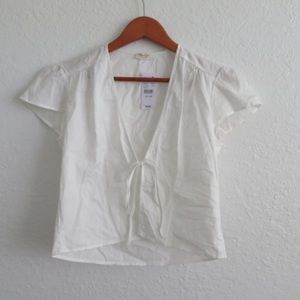 John Galt White Tie Front Top